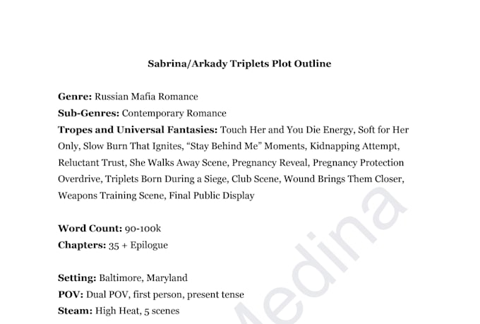 write your contemporary romance plot outline